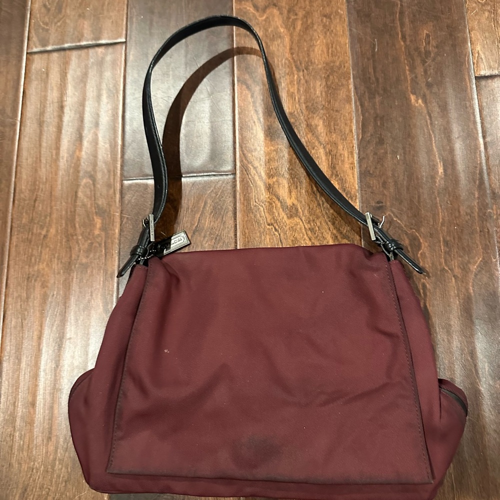 Vintage Coach Y2K Burgundy Nylon Shoulder Bag Tote
